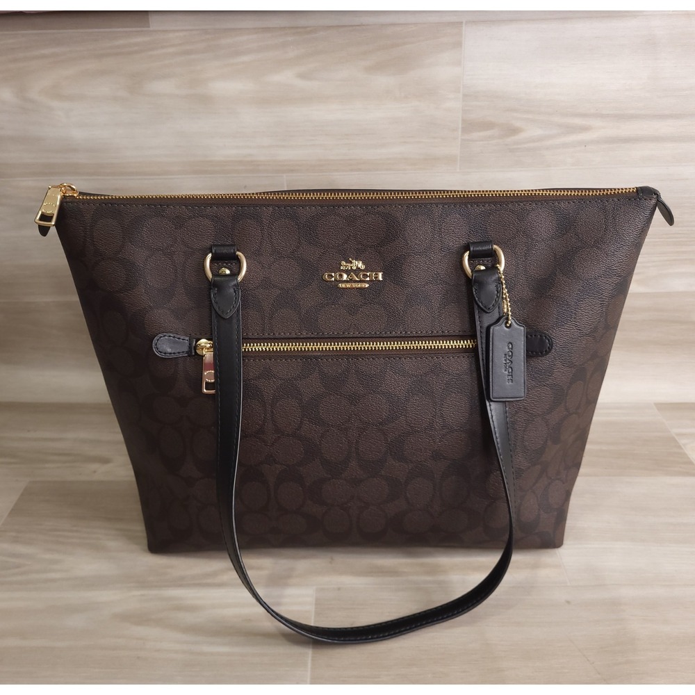Coach Gallery Tote in Signature Canvas Brown Black F79609 Shoulder Bag Classic